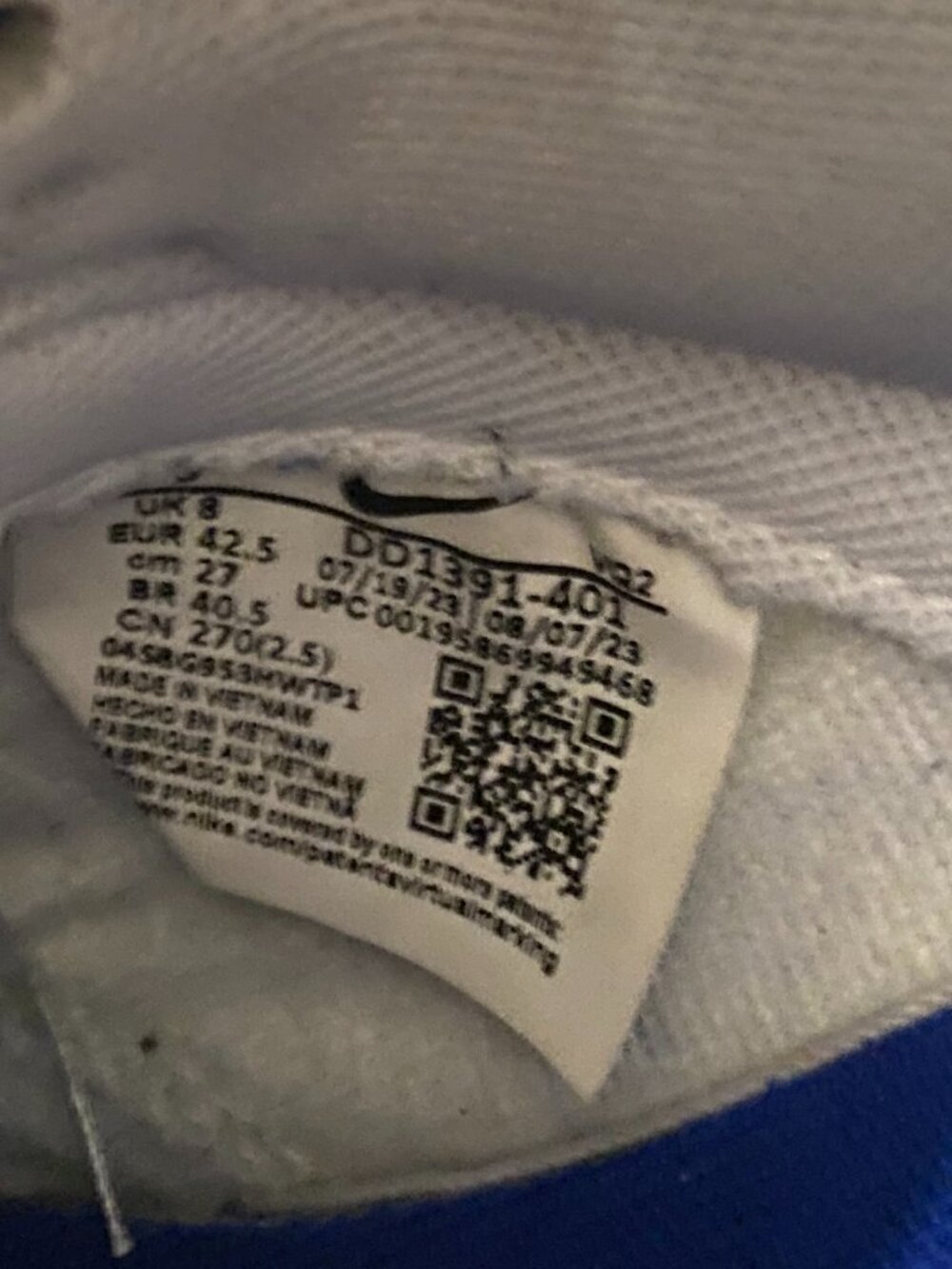 Nike Dunk Low Retro Royal Blue White DD1391-401 Men's Size 9 Excellent Condition - Picture 10 of 14